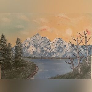 Sunset Mountain Lake Canvas Art in Blue and Orange